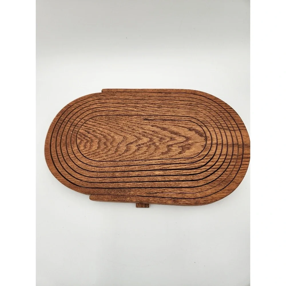 Folding Collapsible Wooden Oval Basket with Handle MCM wood vintage